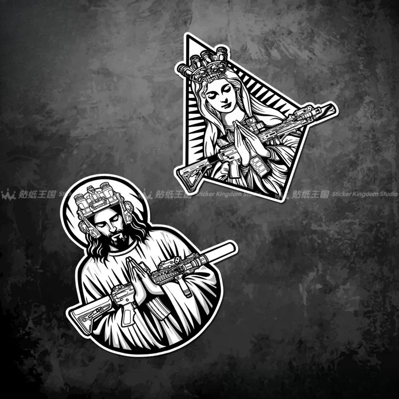 Motorcycle Gear White - Tactical Black White Jesus Virgin Mary